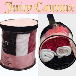 Juicy Couture Home Set of 6 Cotton Washcloths- Red/White/Black
